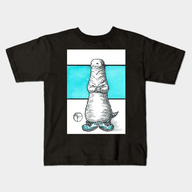 Ferret in Big Shoes Kids T-Shirt by Nat Ewert Art